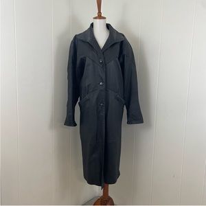 Vintage Leather Oversized Long Button Down‎ Duster Trench Jacket